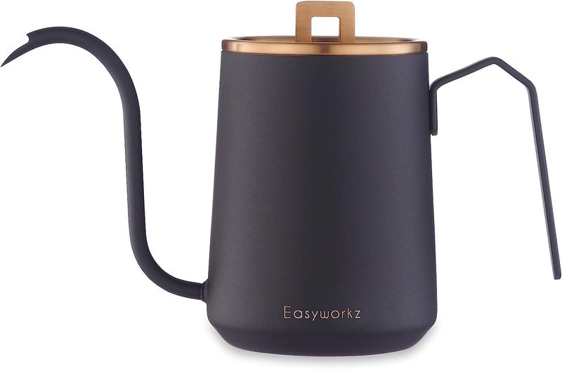 Easyworkz Gooseneck Pour Over Coffee Kettle 20 oz Stainless Steel Hand Drip Coffee Pot With Long Narrow Spout, Rose Gold Black - Image 1
